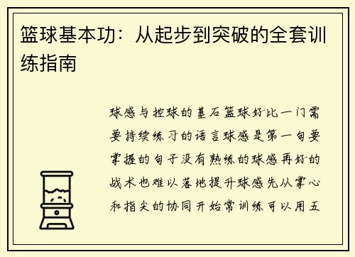 篮球基本功：从起步到突破的全套训练指南