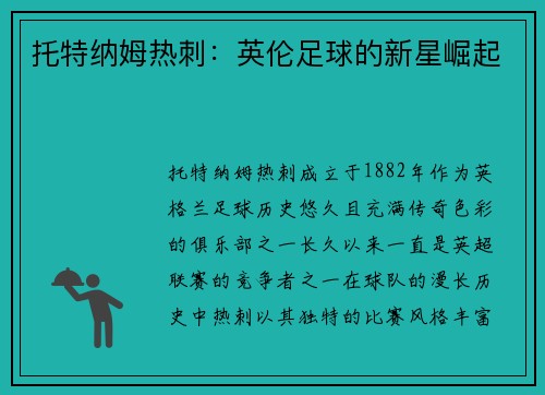 托特纳姆热刺：英伦足球的新星崛起